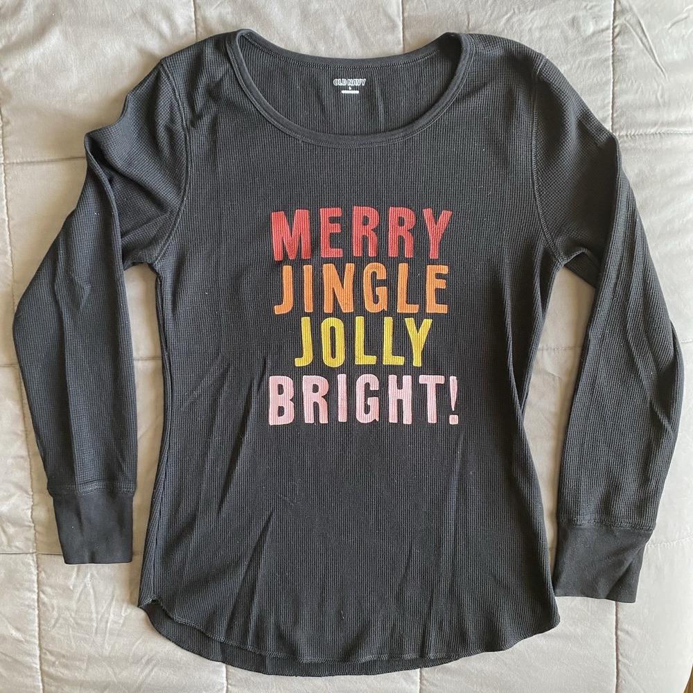 Old Navy Large Women's Merry Jingle Jolly Bright Christmas Thermal Pajama Shirt